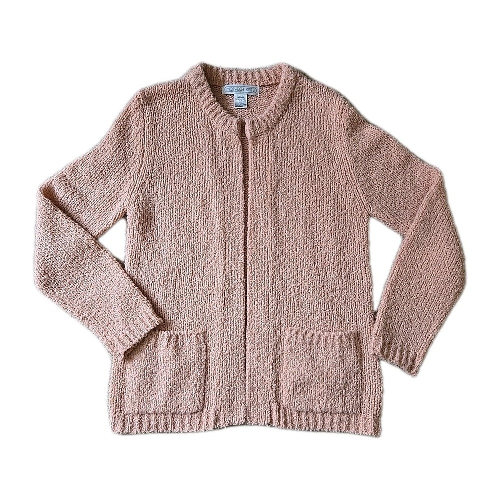 Vintage Monarch Knits Pink Salmon Pocket Open Flyaway Cardigan S Small Fairy Kay